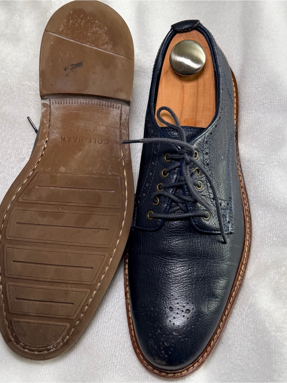 Cole Haan Navy Blue Leather Wingtip Oxfords - Picture 3 of 7